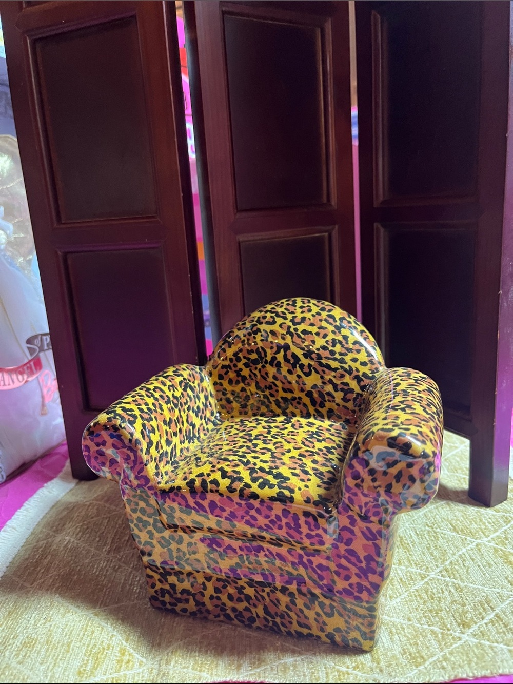 Vintage Leopard Print Miniature Porcelain Novelty Chair Figurine by TST